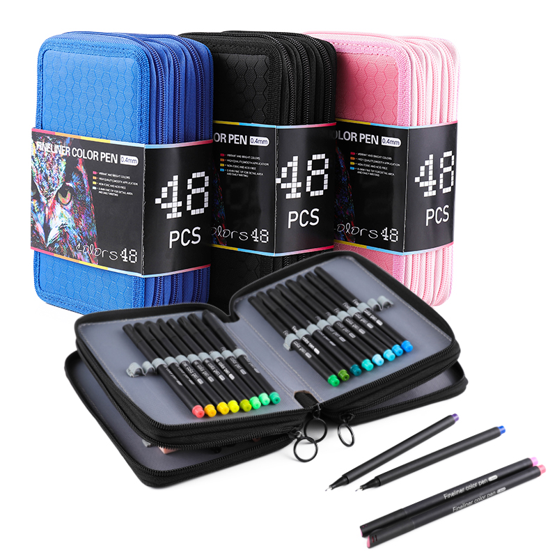 VOXRRN 48-Color Fineliner Pen Set with CD Case – 0.35mm Micro Tips for Drawing Journaling Crafting