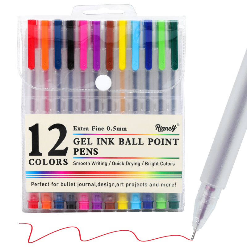 VOXRRN 12 Colored Gel Pens Set, 0.35mm Fine Point Pens with Quick-Dry Color Ink, Smooth Skip-Free Writing for Journaling Note-Taking Office School Art Supplies