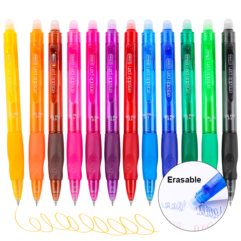 VOXRRN 12-Color Retractable Erasable Gel Pens 0.5mm Bullet Tip with Comfort Rubber Grip for School Journaling