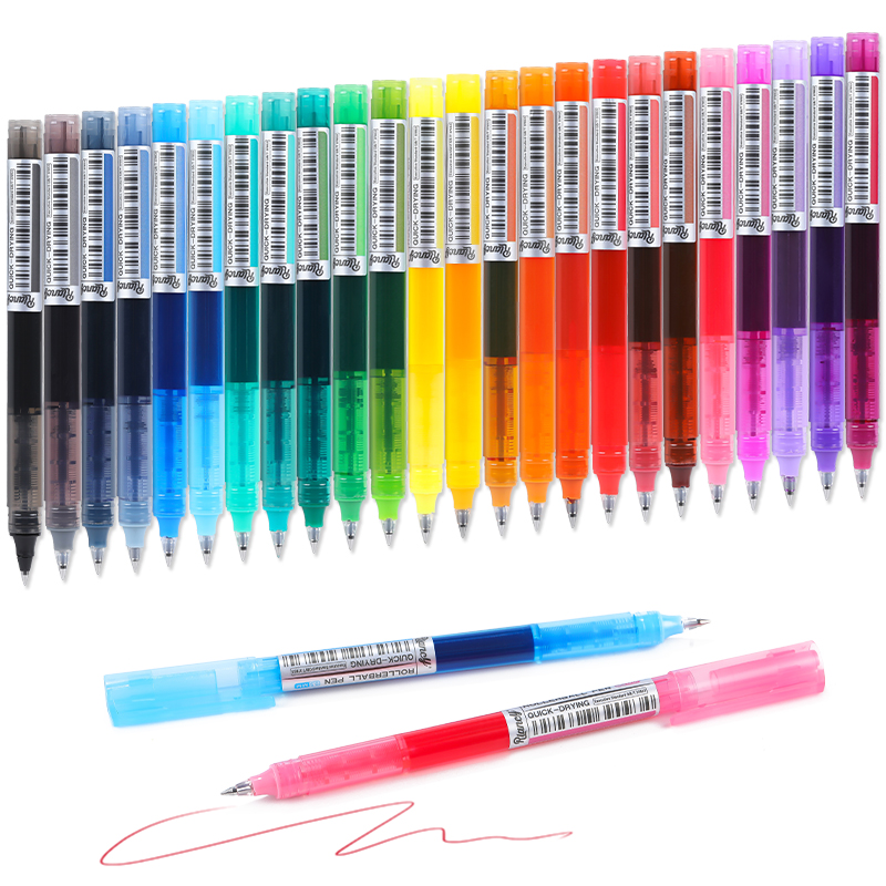 VOXRRN 24 Color Liquid Ink Rollerball Pens Set 0.5mm Quick‑Dry Japanese Style with PVC Case Ideal for Journaling Note‑Taking Drawing Gifting