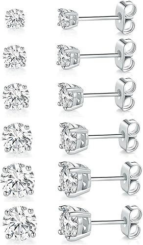 SHTROOR Unisex Crystal Stud Earrings! 6 Pairs Value Pack, 18K Gold Plated Polished Rhinestone Piercing Studs, Minimalist Neutral Style for Students, Workplace Women and Young Lovers