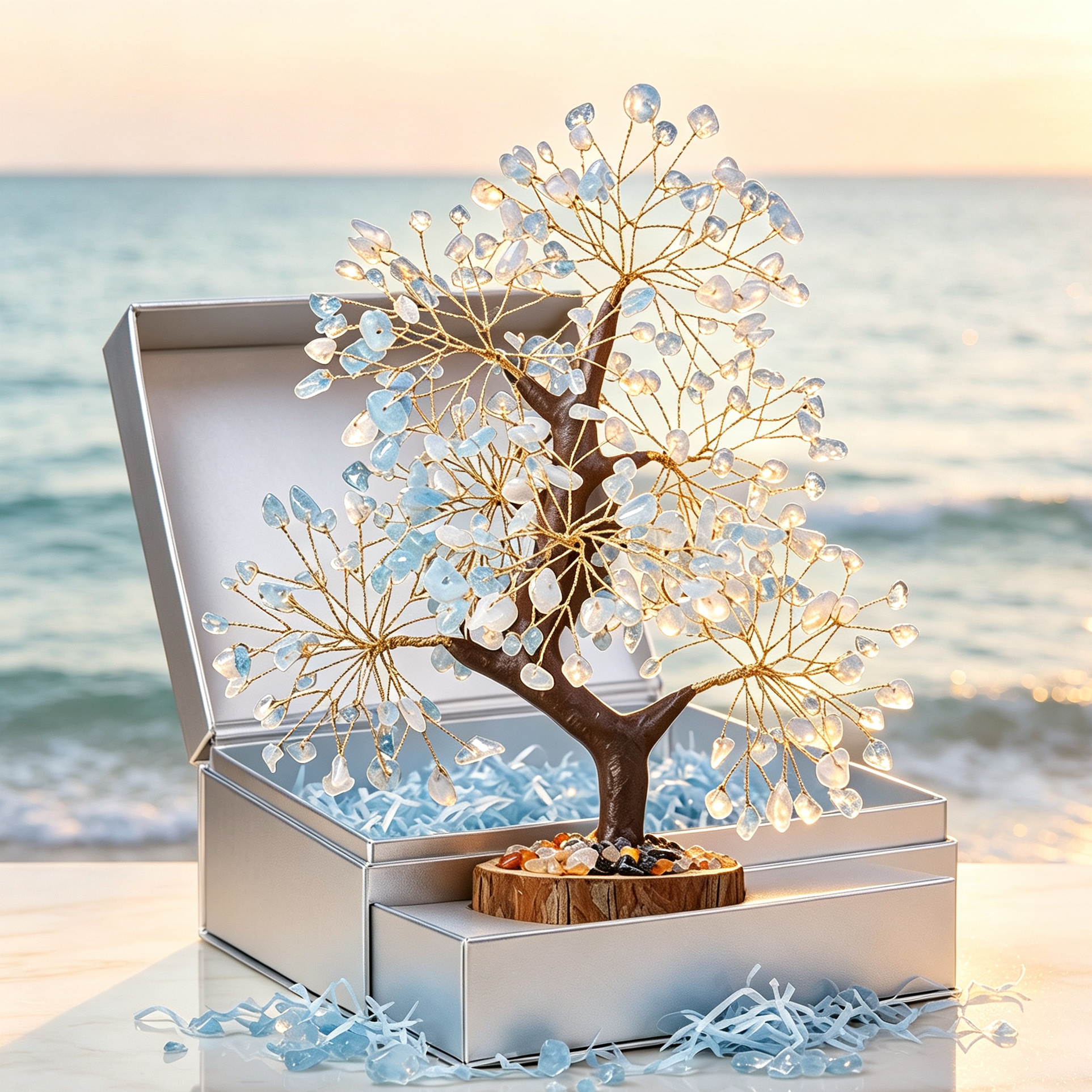 SHTROOR Handmade Crystal Tree of Life Ornament, Vibrant Healing Stones, Exquisite Craft, Free Matching Necklace, Women Gift for Christmas, Mother’s Day, Valentine’s & Anniversary