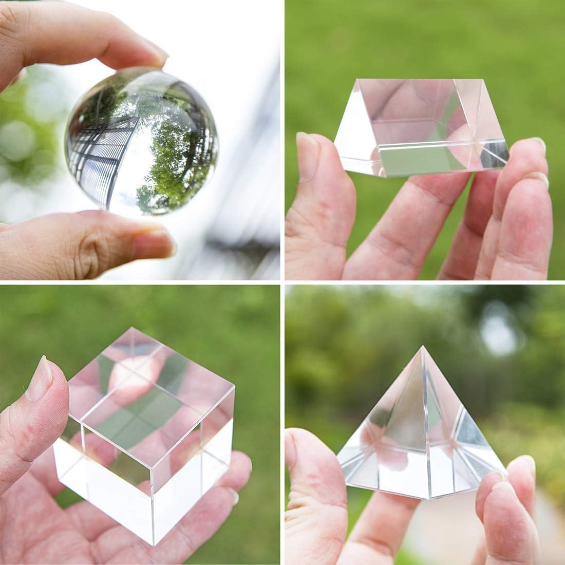 SHTROOR Crystal Prism Photography Set of 4, Crystal Cube, Ball, Triangle Prism & Optical Pyramid, Create Dreamy Light Effects, Ideal Photo Prop for Content Creators & Photography Lovers