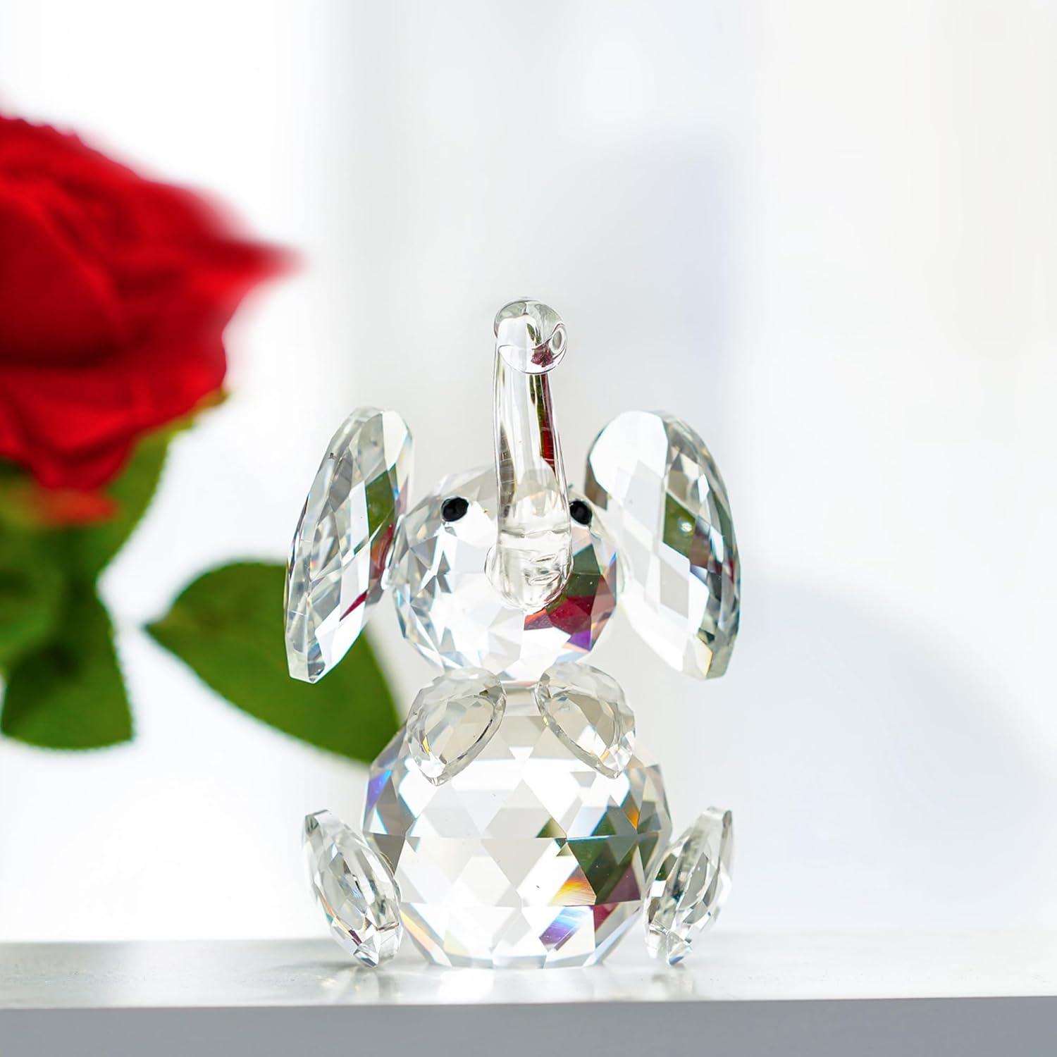 SHTROOR Crystal Cute Elephant Figurine, Cut K9 Crystal Sparkling Glass Ornament, Animal Collectible Figurine Statue, Elegant Crystal Decor & Ideal Elephant Gifts for Women