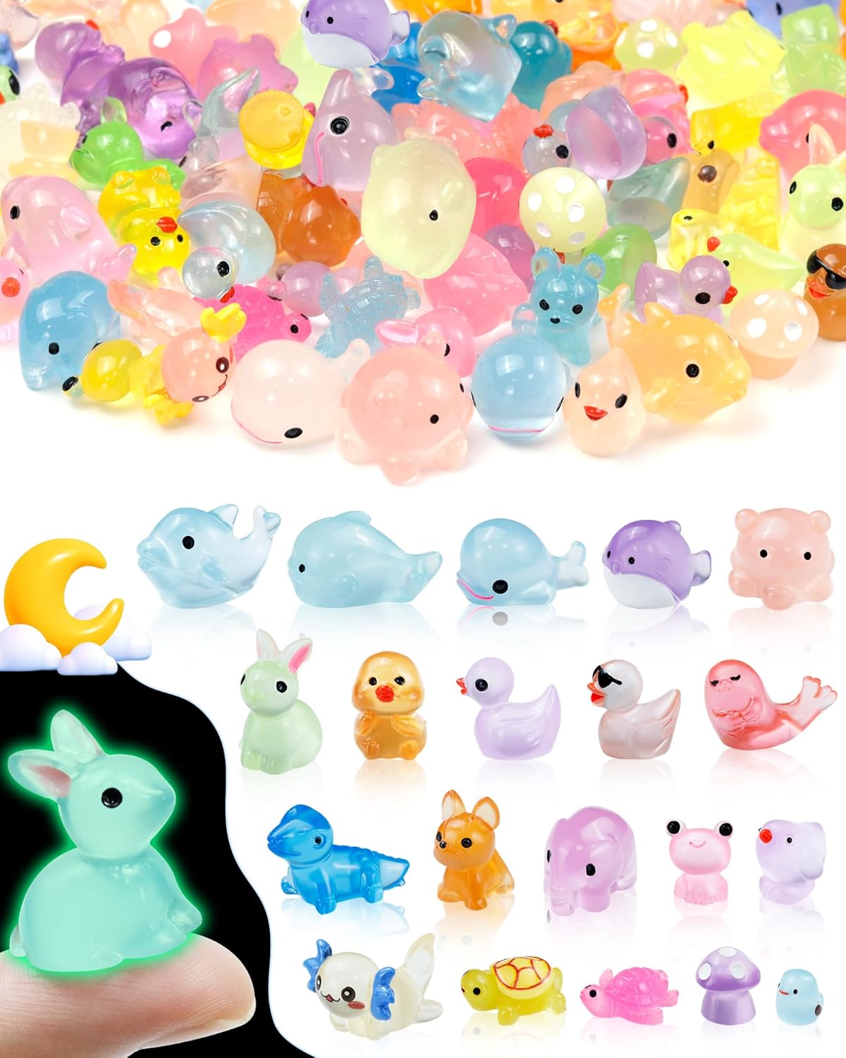 SHTROOR Crystal Mini Animals Figures, Value Pack Tiny Glowing Animal Figurines, Cute Halloween Figurines, Ideal Party Favors & Small Gifts for Garden & Aquarium Decor Enthusiasts