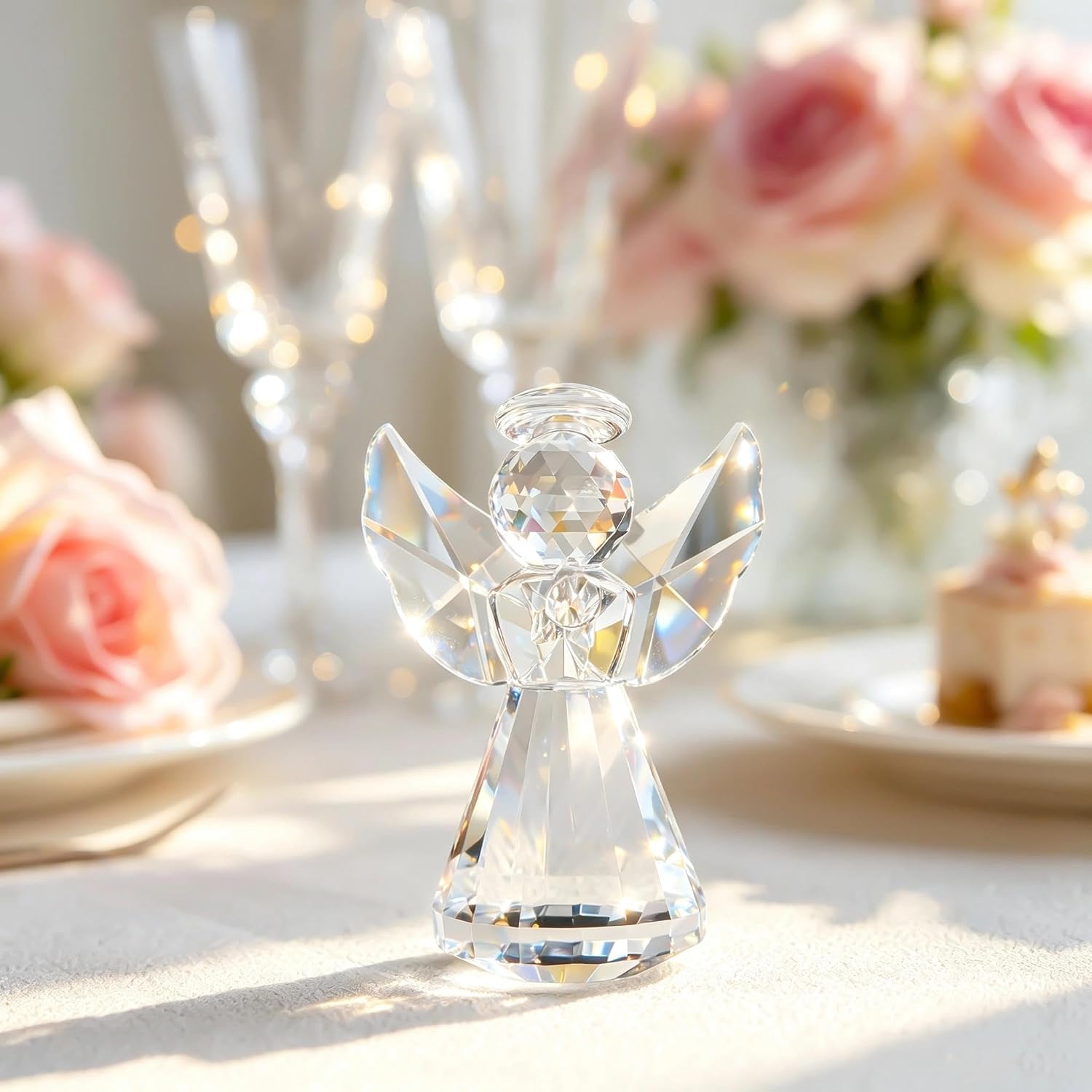 SHTROOR K9 Crystal Guardian Angel Figurine, Clear Collectible Angel Statue, Glass Angel Ornament for Whimsical Home Decor, Birthday Gifts for Women & Memorial Gift