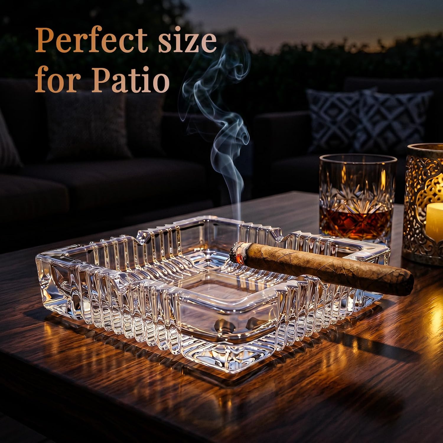 SHTROOR Crystal Ash Tray, 7x7 Inch Luxury Crystal Glass Cigar Ashtray, Unique Diamond Square Design Ashtray, Heartfelt Gift for Men, Dad, Father’s Day, Birthday, Anniversary & Christmas