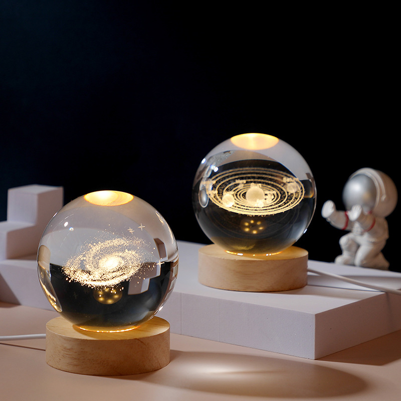 SHTROOR Crystal Ball, 3D Laser‑Engraved Sculpture with USB Illuminated Base, Day‑Night Dual‑Purpose Decor for Astronomy Fans, Home, Desk, Cafe and Holiday Parties