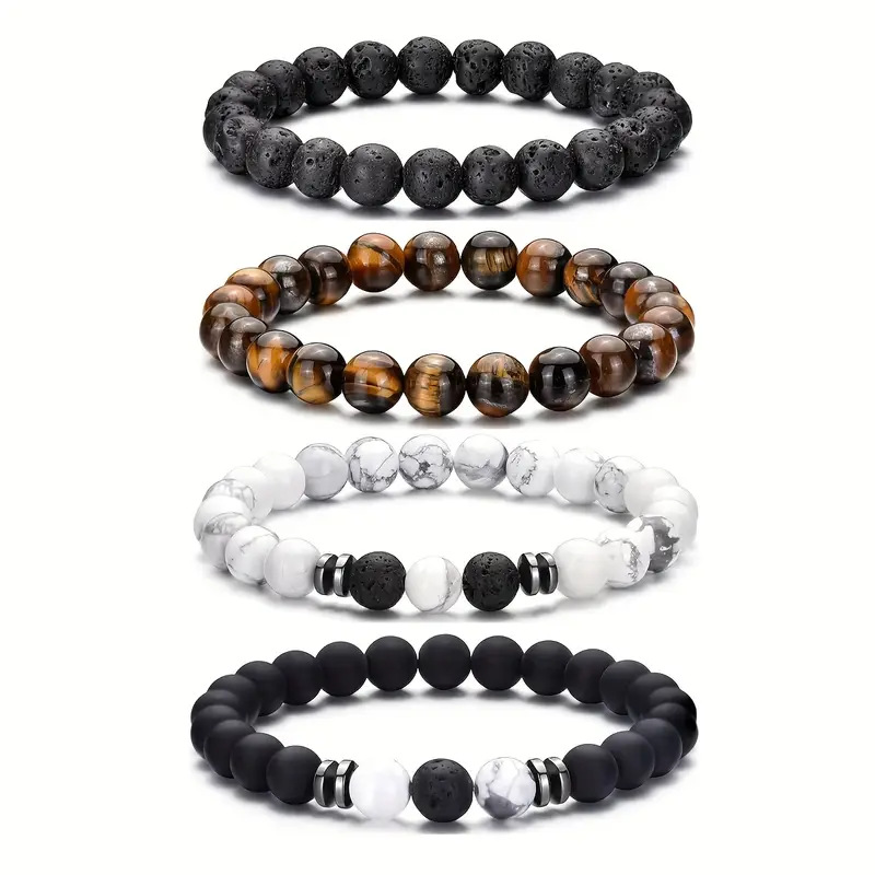 SHTROOR Crystal Beaded Bracelet Set, Natural Crystal Rocks Beads, Hand‑Made Cool Touch Black Bracelets, Stretch Adjustable Bracelet, Mens Bracelet Black Bracelets for Women, Versatile Jewelry & Gifts for Men